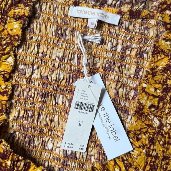 Love The Label Abstract Smocked Blouse Anthropologie Gold Rust Cotton Batik NWT - Picture 5 of 15